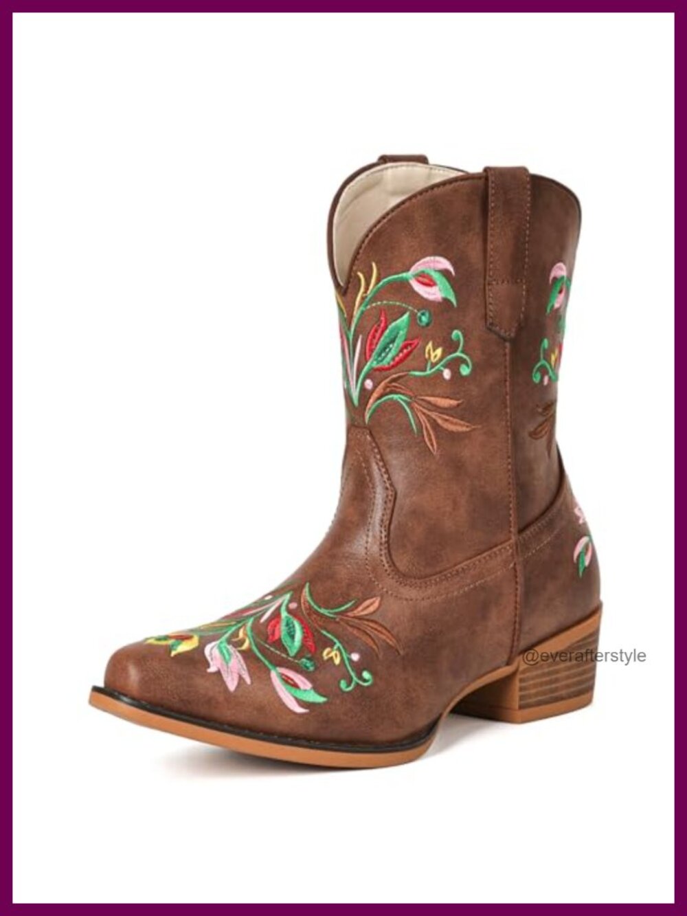 Faux Leather Western Ankle Boots Snip Toe Block Heel Pull-On